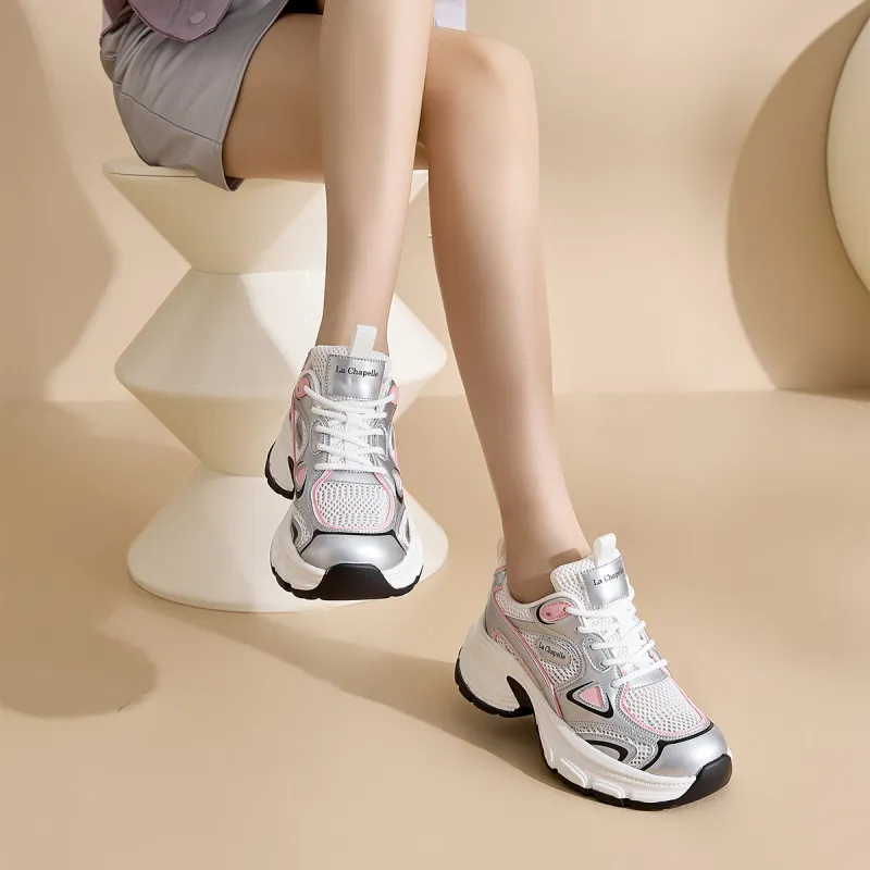 La Chapelle Breathable Height Increase Low Top Chunky Sneakers Women's-15