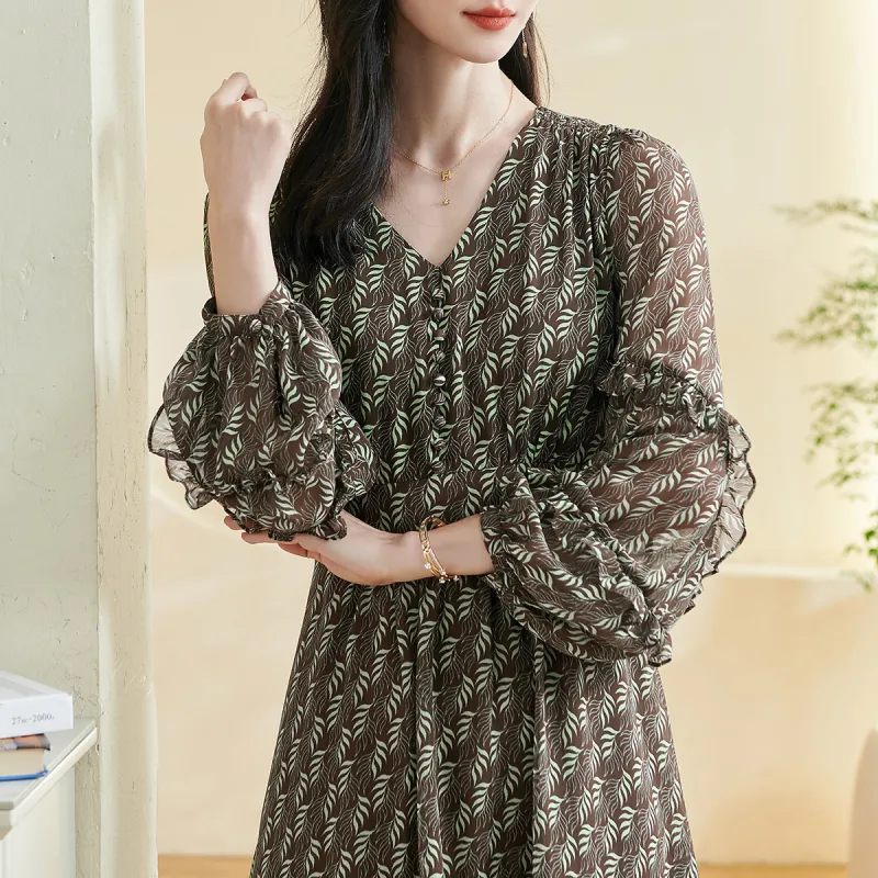 MISSSHINE Long Sleeved Dresses Women's Coffee-2