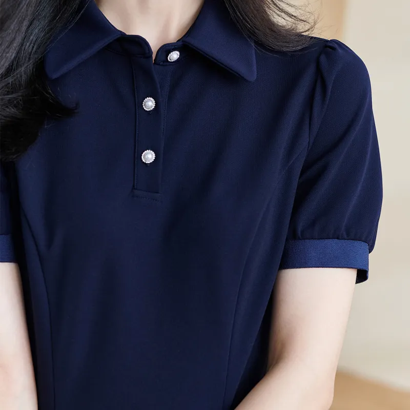 MISSSHINE Short Sleeved Dresses Women's Navy Blue-4