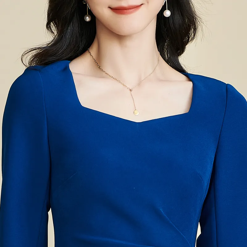 MISSSHINE Long Sleeved Dresses Women's Peacock Blue-2