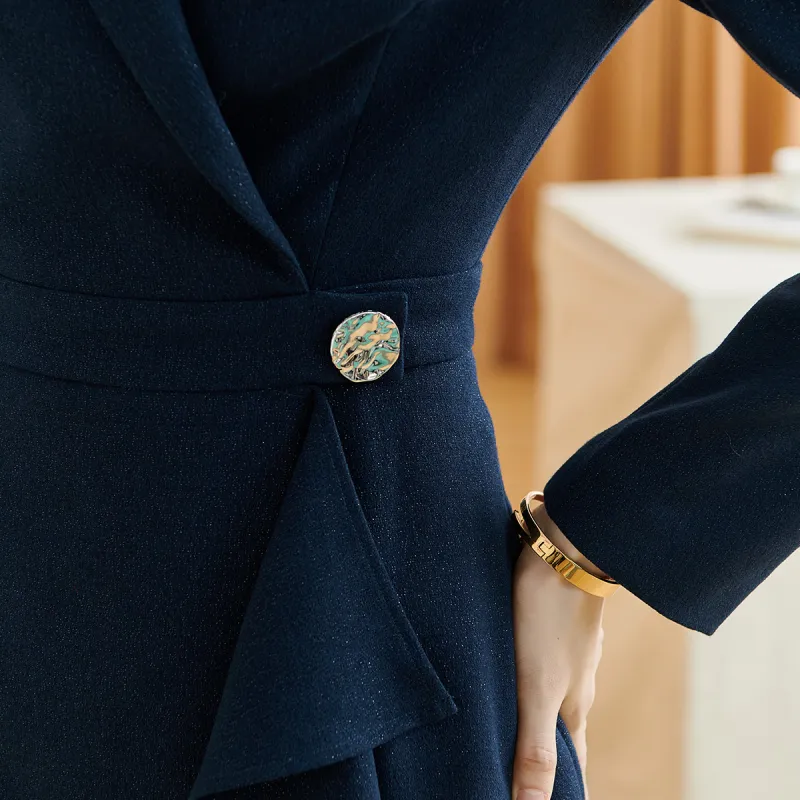 MISSSHINE Long Sleeved Dresses Women's Navy Blue-2