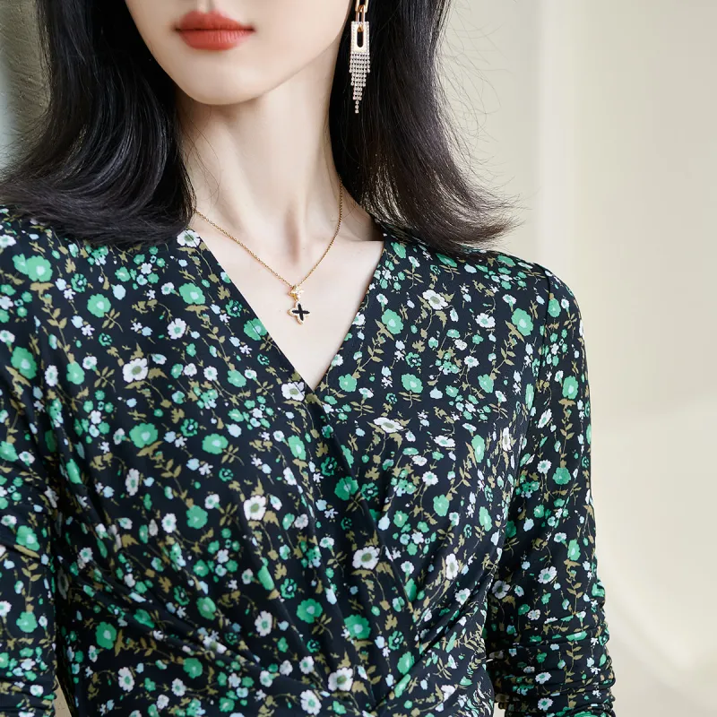 MISSSHINE Long Sleeved Dresses Women's Green-2