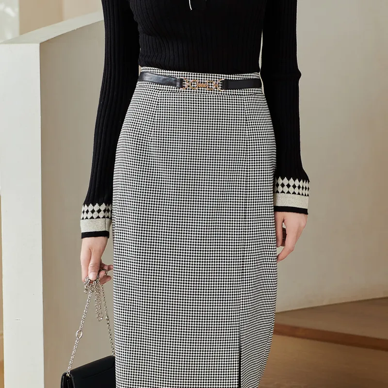 MISSSHINE Casual Long Skirts Women's Black White-6