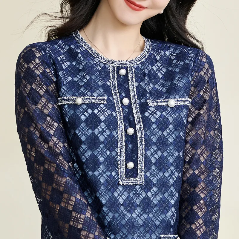 MISSSHINE Long Sleeved Dresses Women's Navy Blue-2