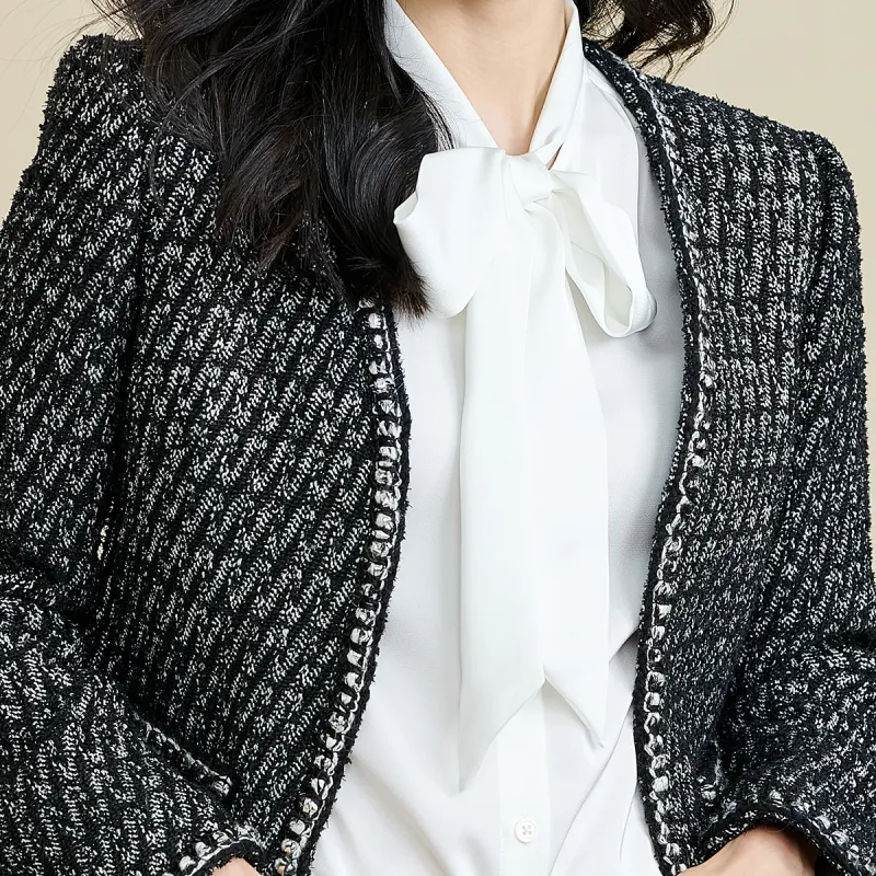 MISSSHINE Cropped Coats Women's Black/White-2