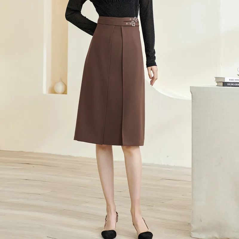 MISSSHINE Casual Long Skirts Women's Dark Coffee-2