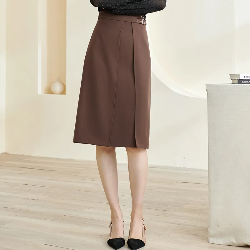 MISSSHINE Casual Long Skirts Women's Dark Coffee-5