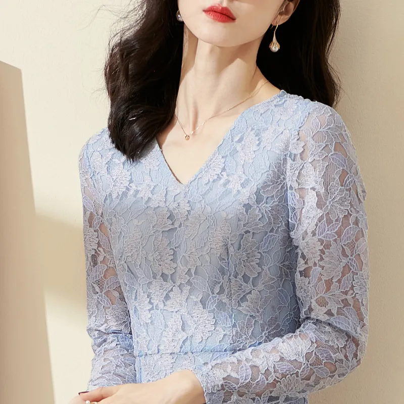 MISSSHINE Long Sleeved Dresses Women's Light Blue-2