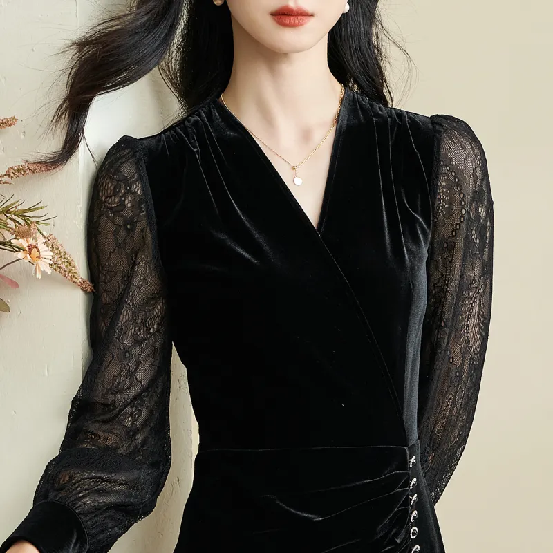 MISSSHINE Long Sleeved Dresses Women's Black-2