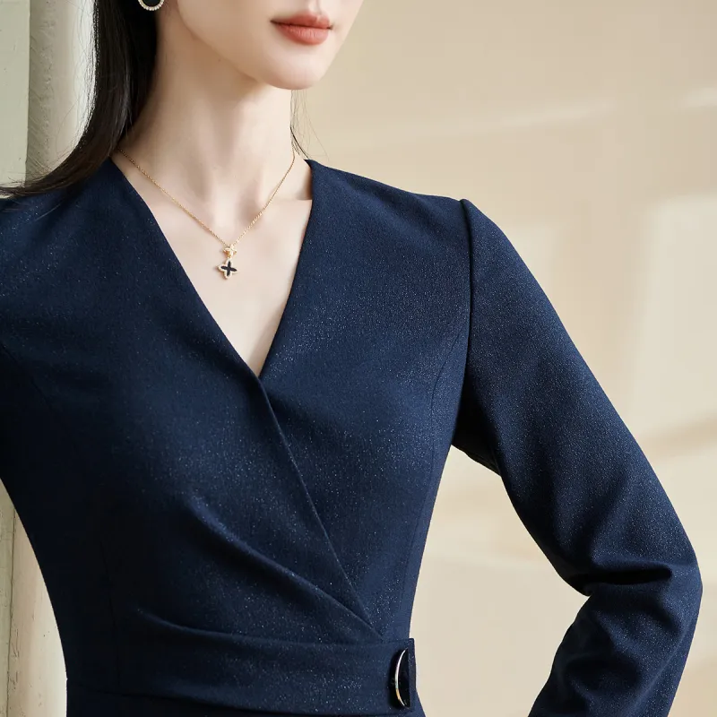 MISSSHINE Long Sleeved Dresses Women's Navy Blue-2