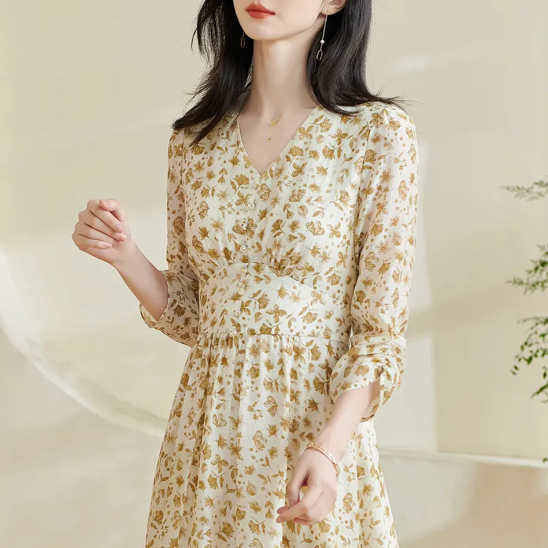 MISSSHINE Long Sleeved Dresses Women's Khaki-2
