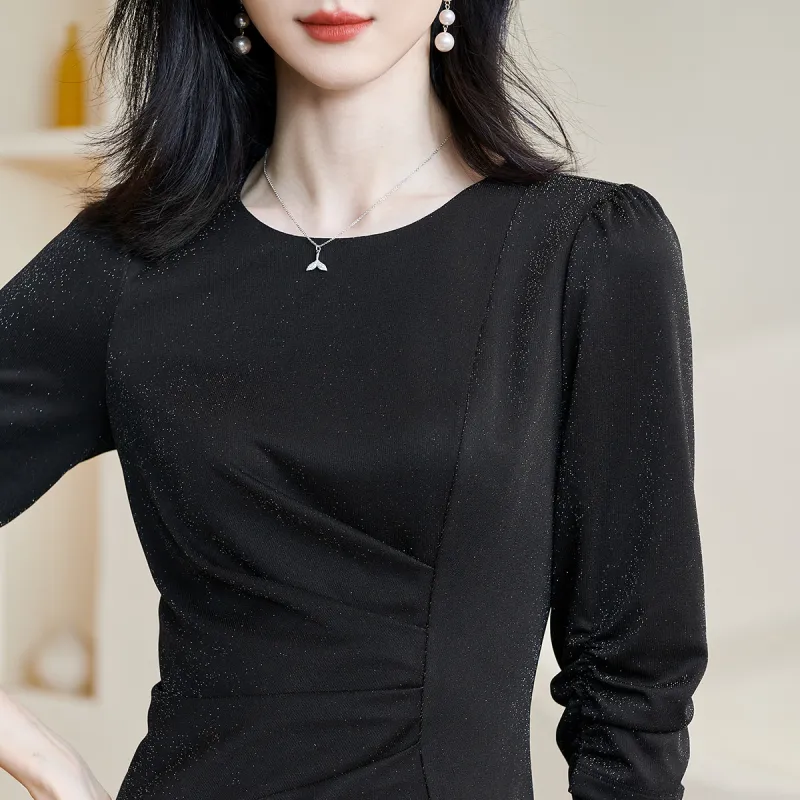 MISSSHINE Long Sleeved Dresses Women's Black-2