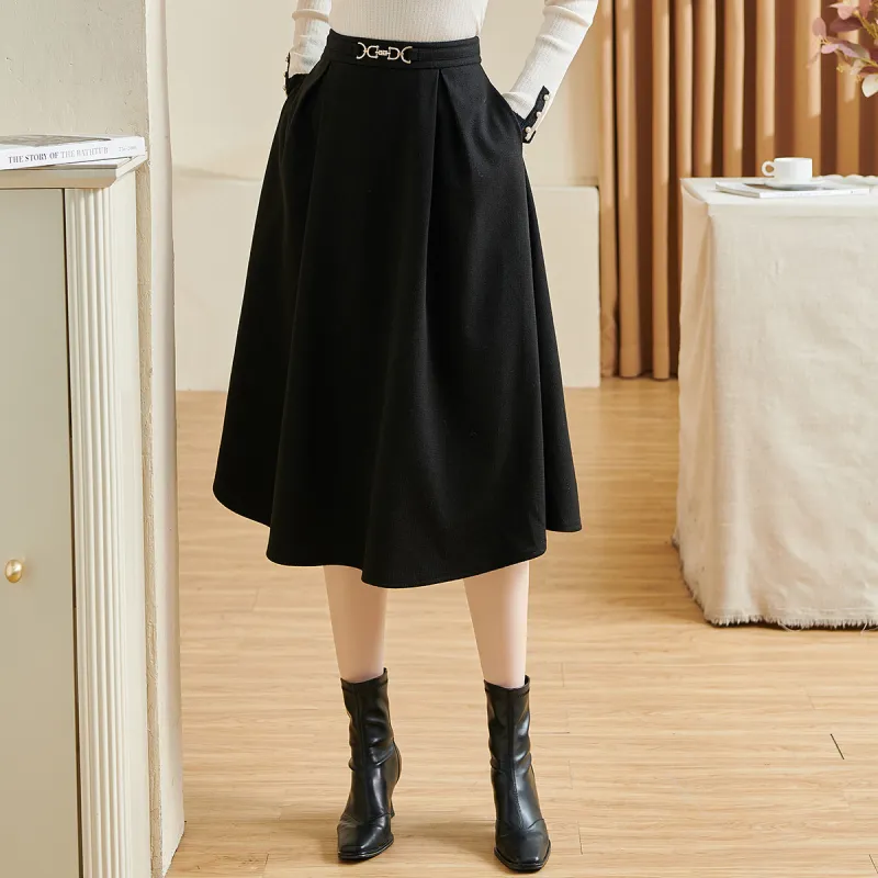 MISSSHINE Casual Long Skirts Women's Black-4