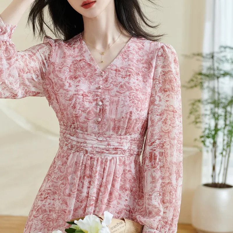 MISSSHINE Long Sleeved Dresses Women's Pink-2