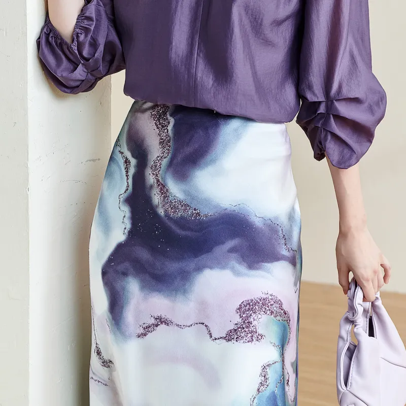MISSSHINE Casual Long Skirts Women's Dusty Purple-5