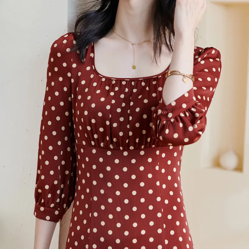 MISSSHINE Long Sleeved Dresses Women's Rusty Red-6