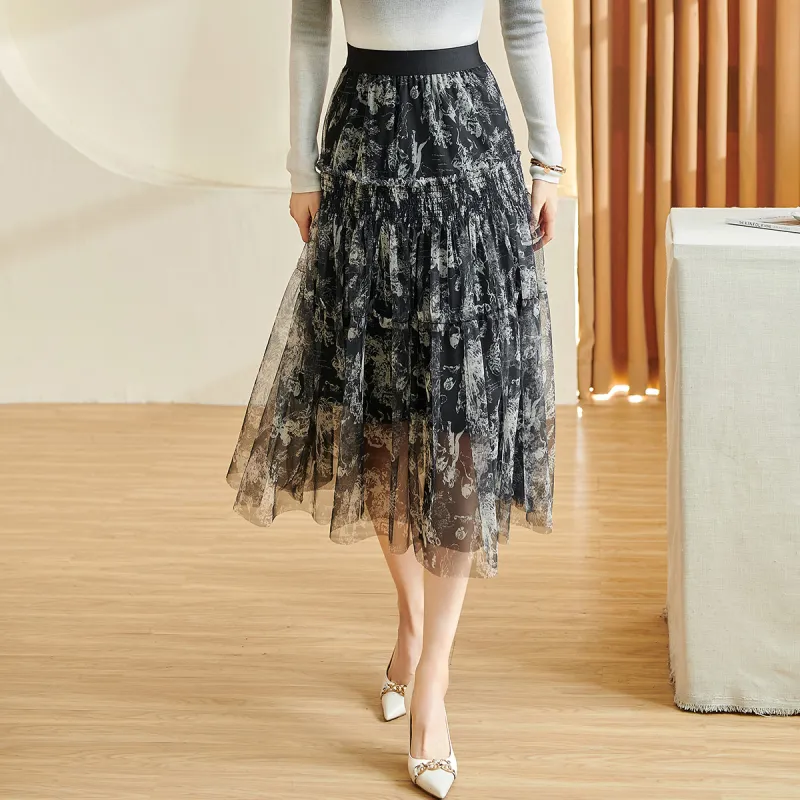 MISSSHINE Casual Long Skirts Women's Apricot Black-3