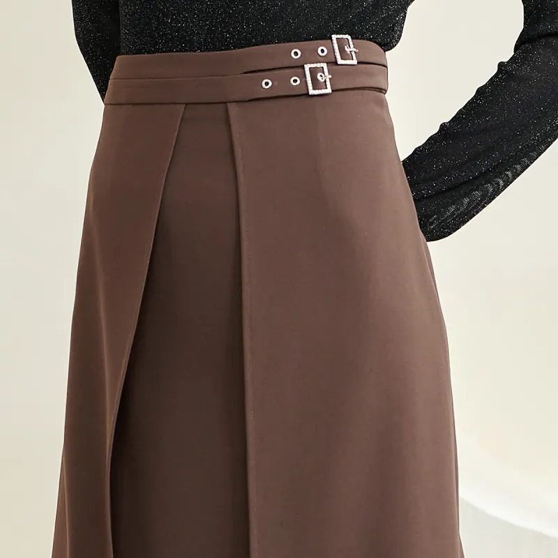 MISSSHINE Casual Long Skirts Women's Dark Coffee-6