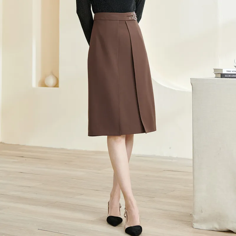 MISSSHINE Casual Long Skirts Women's Dark Coffee-4