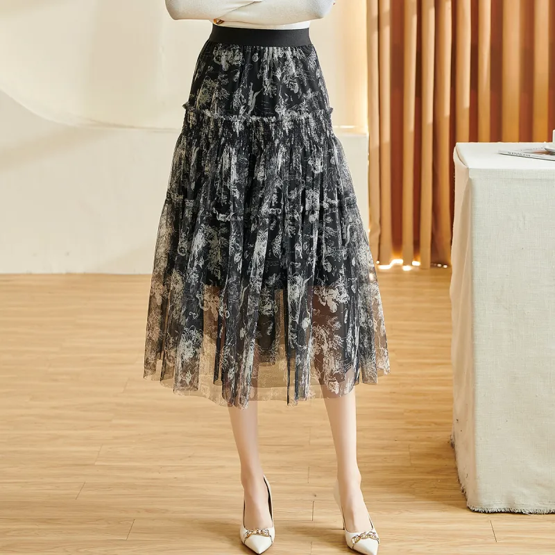 MISSSHINE Casual Long Skirts Women's Apricot Black-5