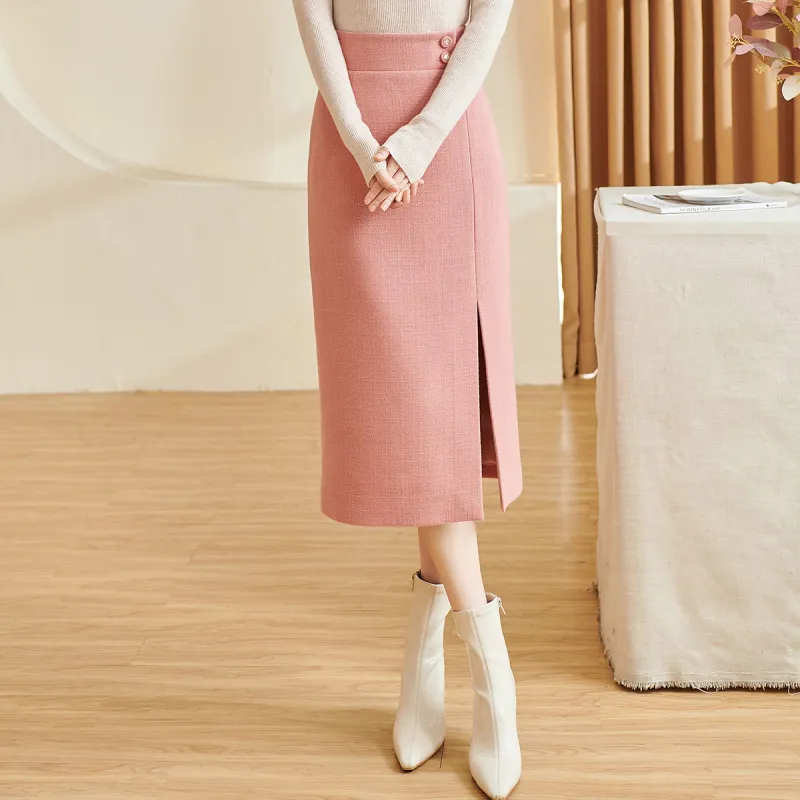 MISSSHINE Casual Long Skirts Women's Pink Orange-2