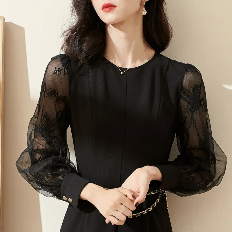 MISSSHINE Long Sleeved Dresses Women's Black-2