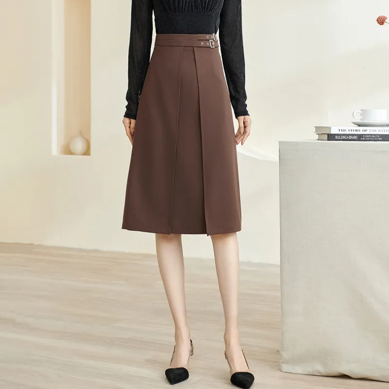 MISSSHINE Casual Long Skirts Women's Dark Coffee-3