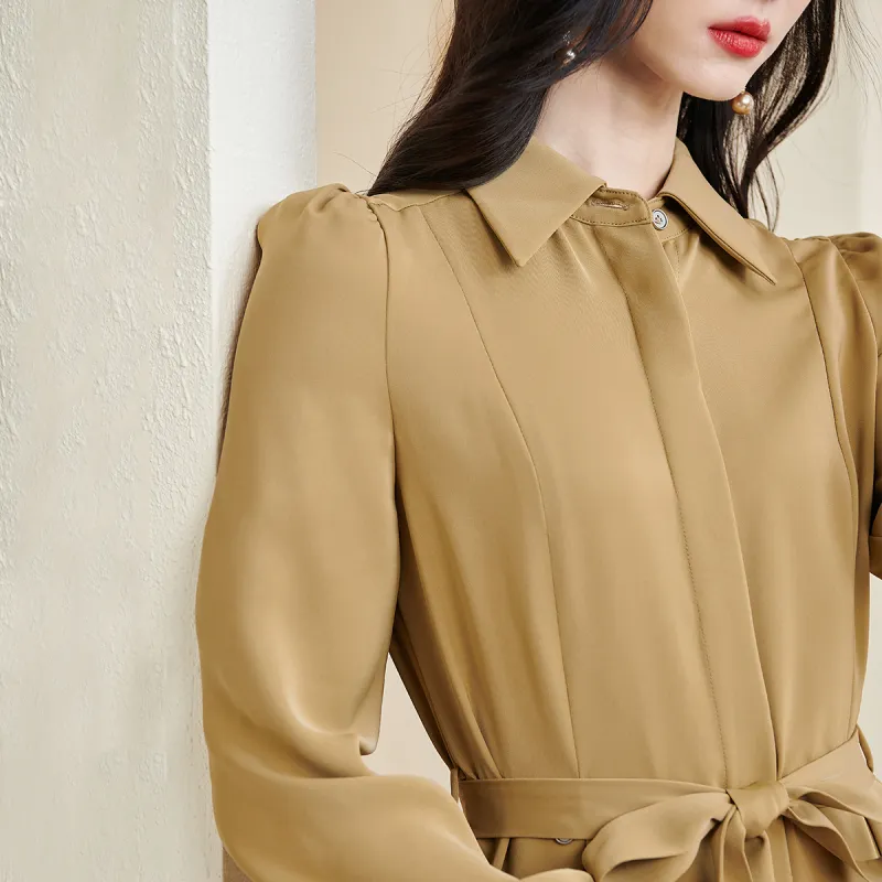 MISSSHINE Long Sleeved Dresses Women's Khaki-2