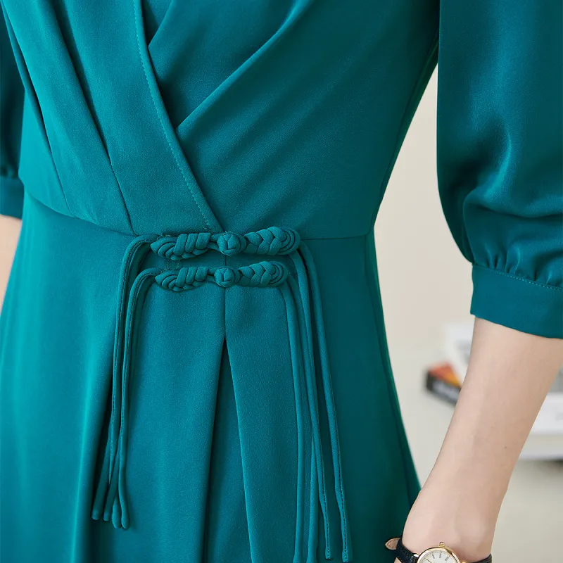 MISSSHINE Long Sleeved Dresses Women's Peacock Blue-2