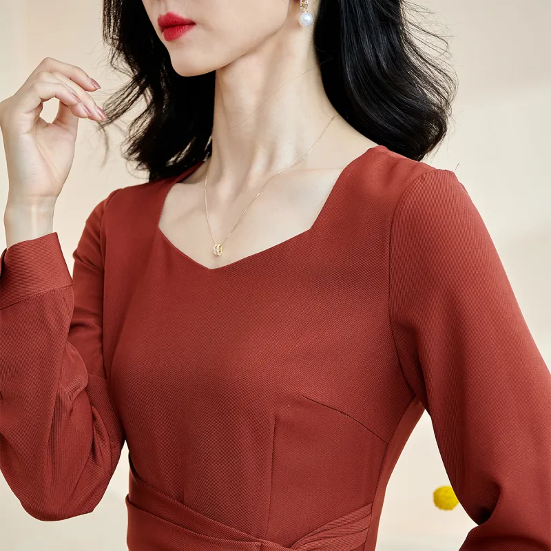 MISSSHINE Long Sleeved Dresses Women's Rusty Red-2