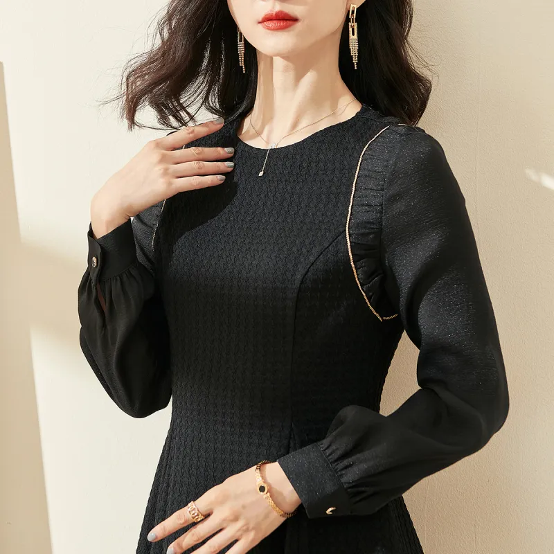 MISSSHINE Long Sleeved Dresses Women's Black-2