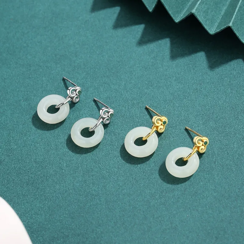 Yu Shangxuan Hetian Jade Earrings Pale Greenish White Jade Unisex-1