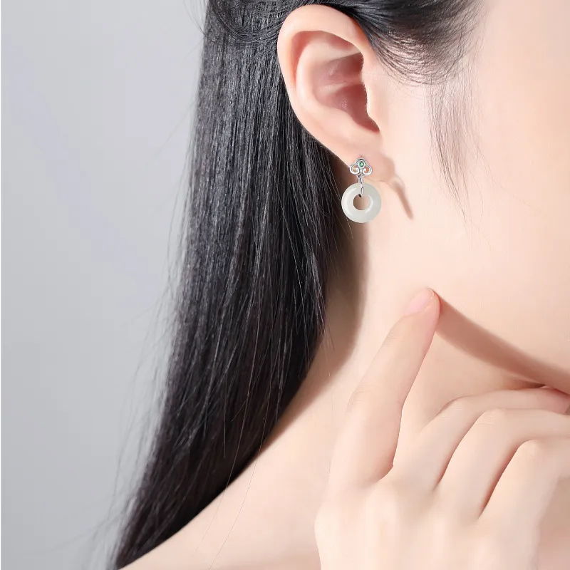 Yu Shangxuan Hetian Jade Earrings Pale Greenish White Jade Unisex-4