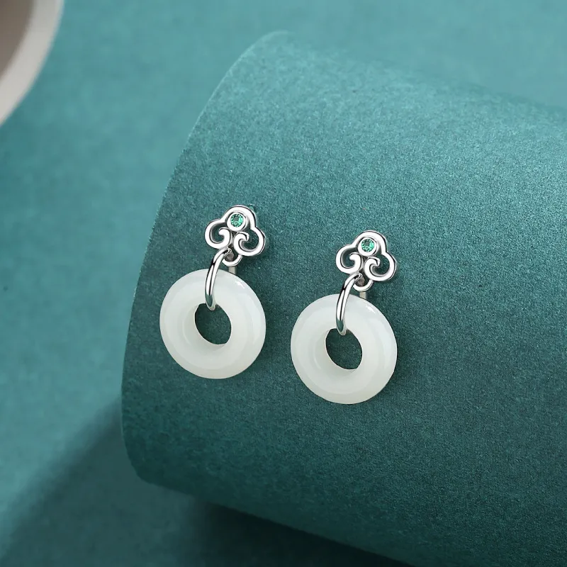 Yu Shangxuan Hetian Jade Earrings Pale Greenish White Jade Unisex-2