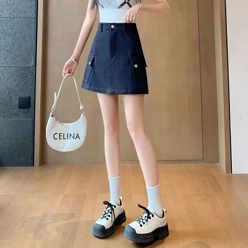 A Paradise For Awakening Casual Short Skirts Women's Denim Blue-4