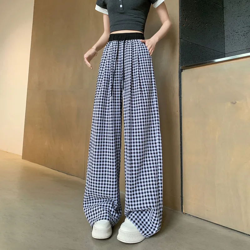 A Paradise For Awakening Casual Pants Women's Black White Plaid-3