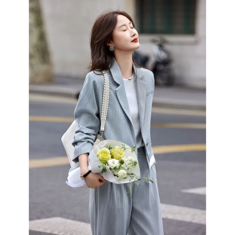 A Paradise For Awakening Casual Suit Women's Gray Blue-3
