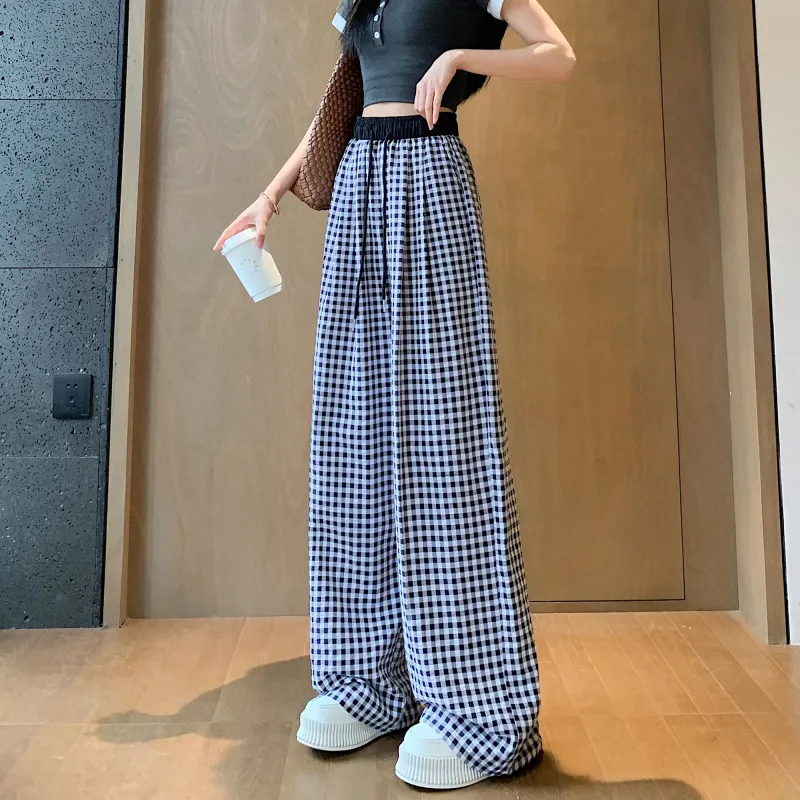 A Paradise For Awakening Casual Pants Women's Black White Plaid-2