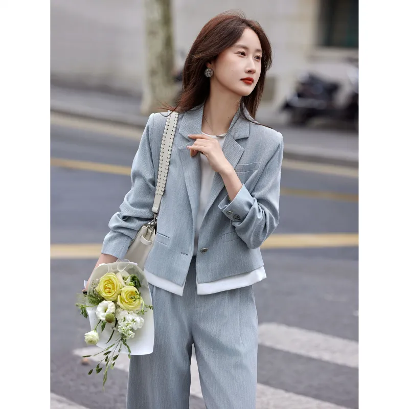 A Paradise For Awakening Casual Suit Women's Gray Blue-4