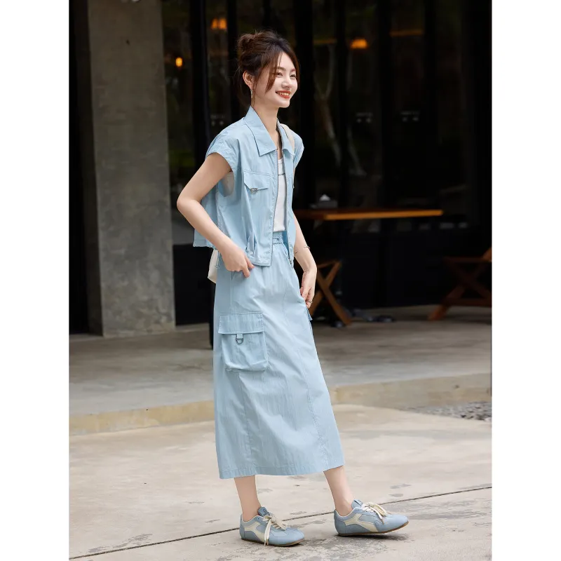A Paradise For Awakening Skirt Set Women's Blue-3