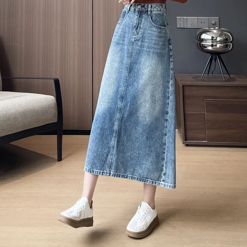 A Paradise For Awakening Casual Long Skirt Women's Vintage Blue-3