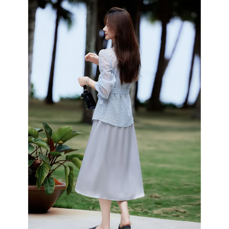 A Paradise For Awakening Skirt Set Women's Gray Blue-3