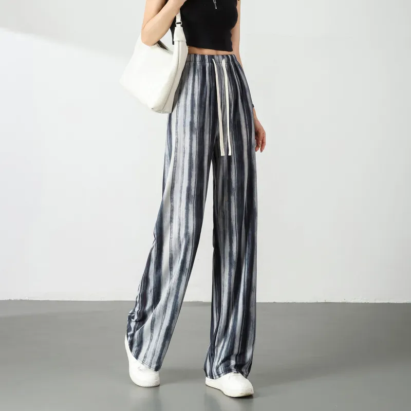A Paradise For Awakening Casual Pants Women's Black White Stripes-3