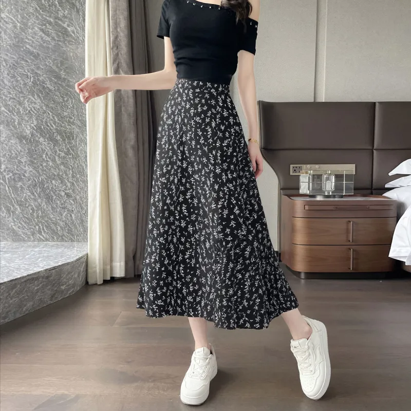A Paradise For Awakening Casual Long Skirt Women's Beige With Pink Floral-9