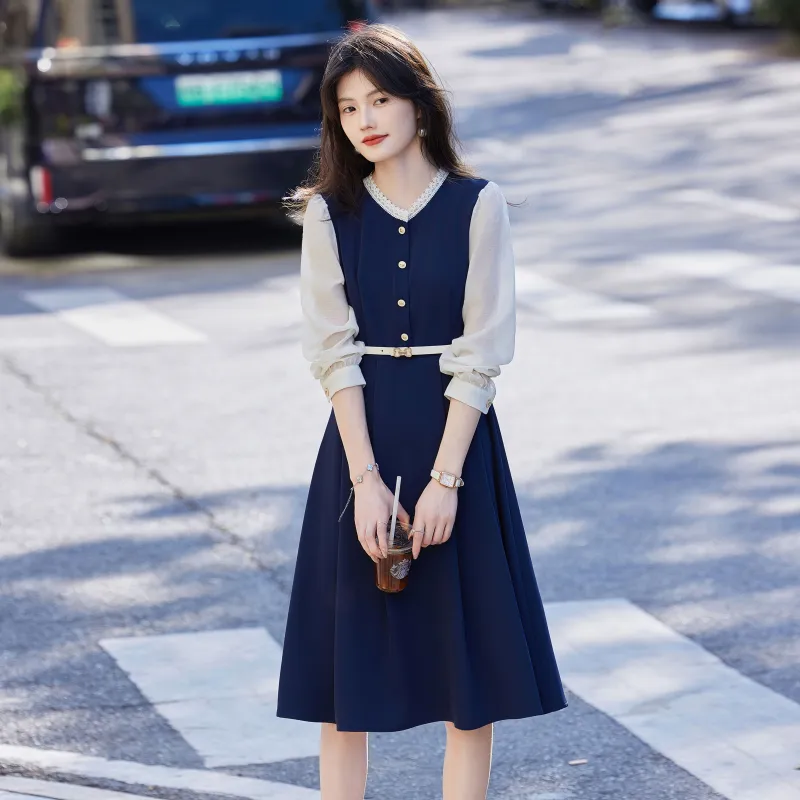 A Paradise For Awakening Long Sleeved Dress Women's Navy Blue-5