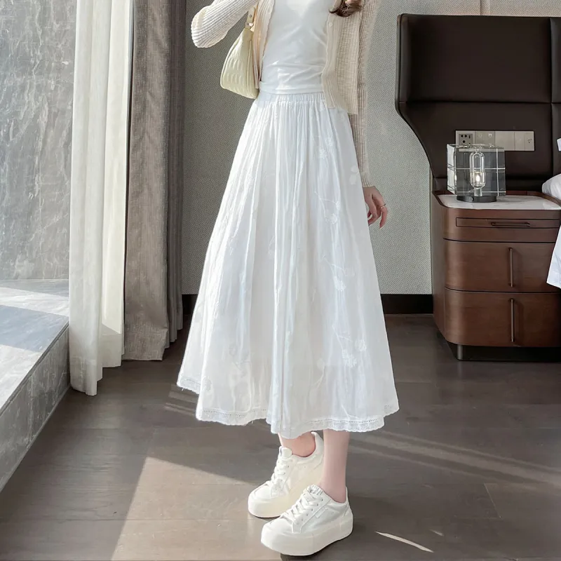 A Paradise For Awakening Casual Long Skirt Women's White-4