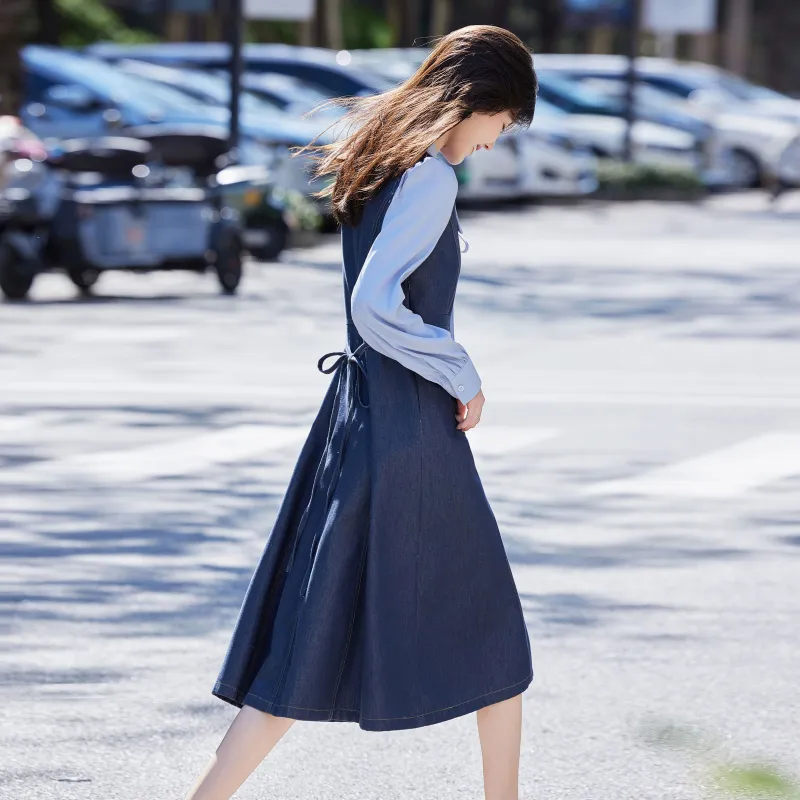 A Paradise For Awakening Long Sleeved Dress Women's Denim Blue-2
