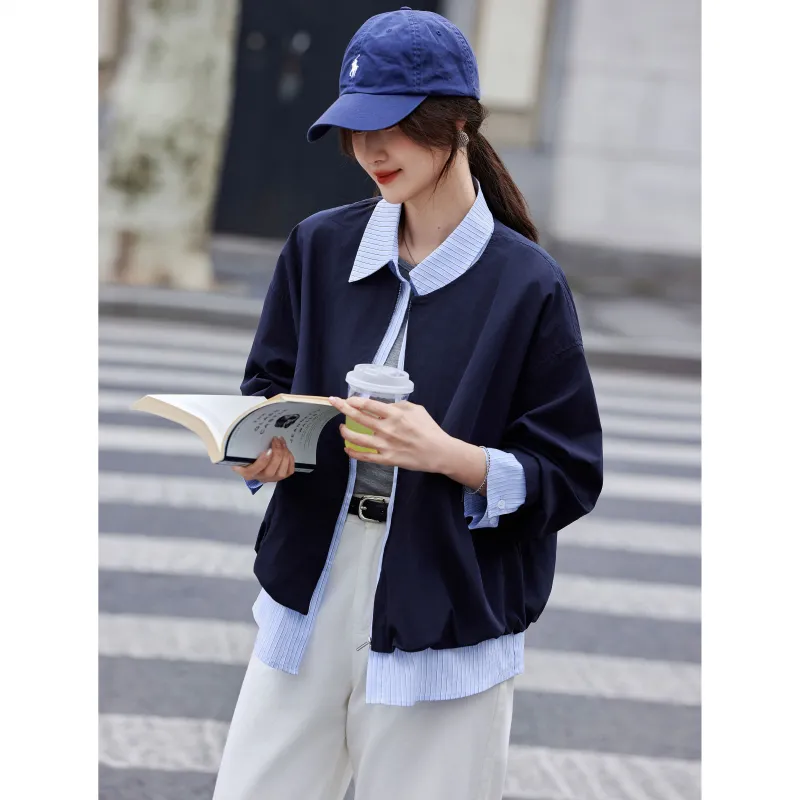A Paradise For Awakening Cropped Coat Women's Navy Blue-2