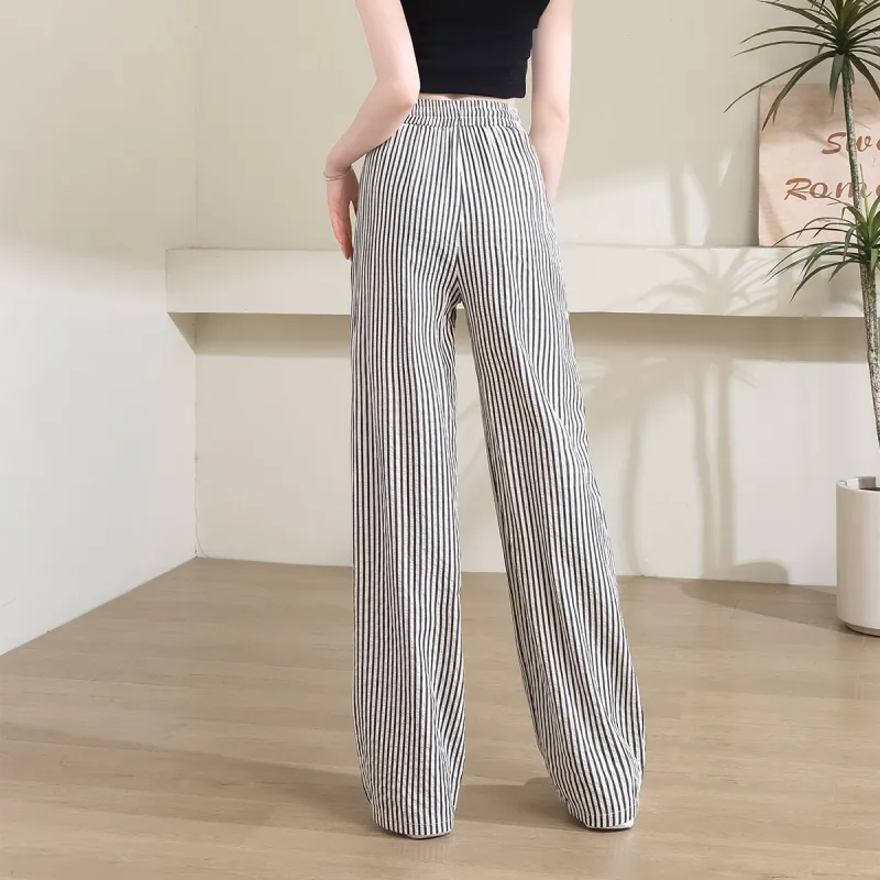 A Paradise For Awakening Casual Pants Women's Black White Stripes-4