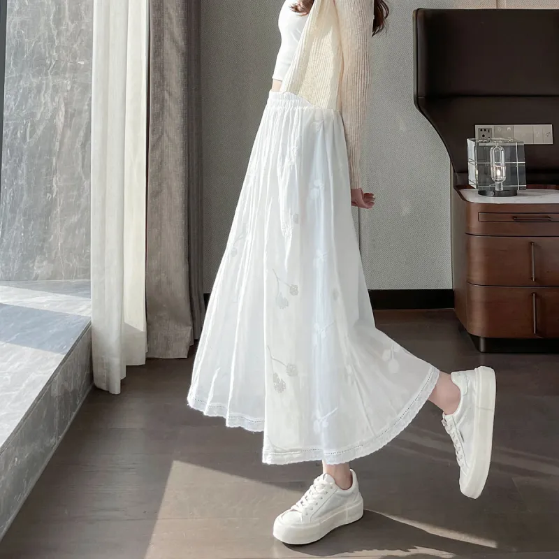 A Paradise For Awakening Casual Long Skirt Women's White-5